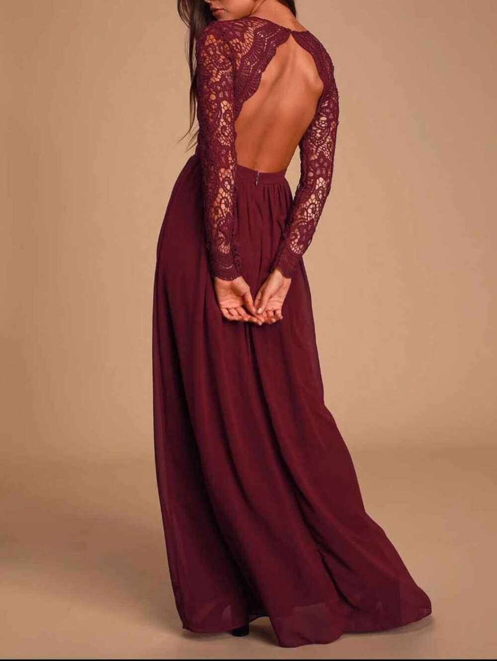 Romantic Lace Sleeve Maxi Dress | Rustic Wedding Formal Dress